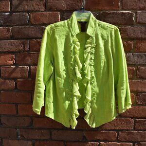 Multiples Lime Green Linen 3/4 Sleeve Open Front Jacket Size M